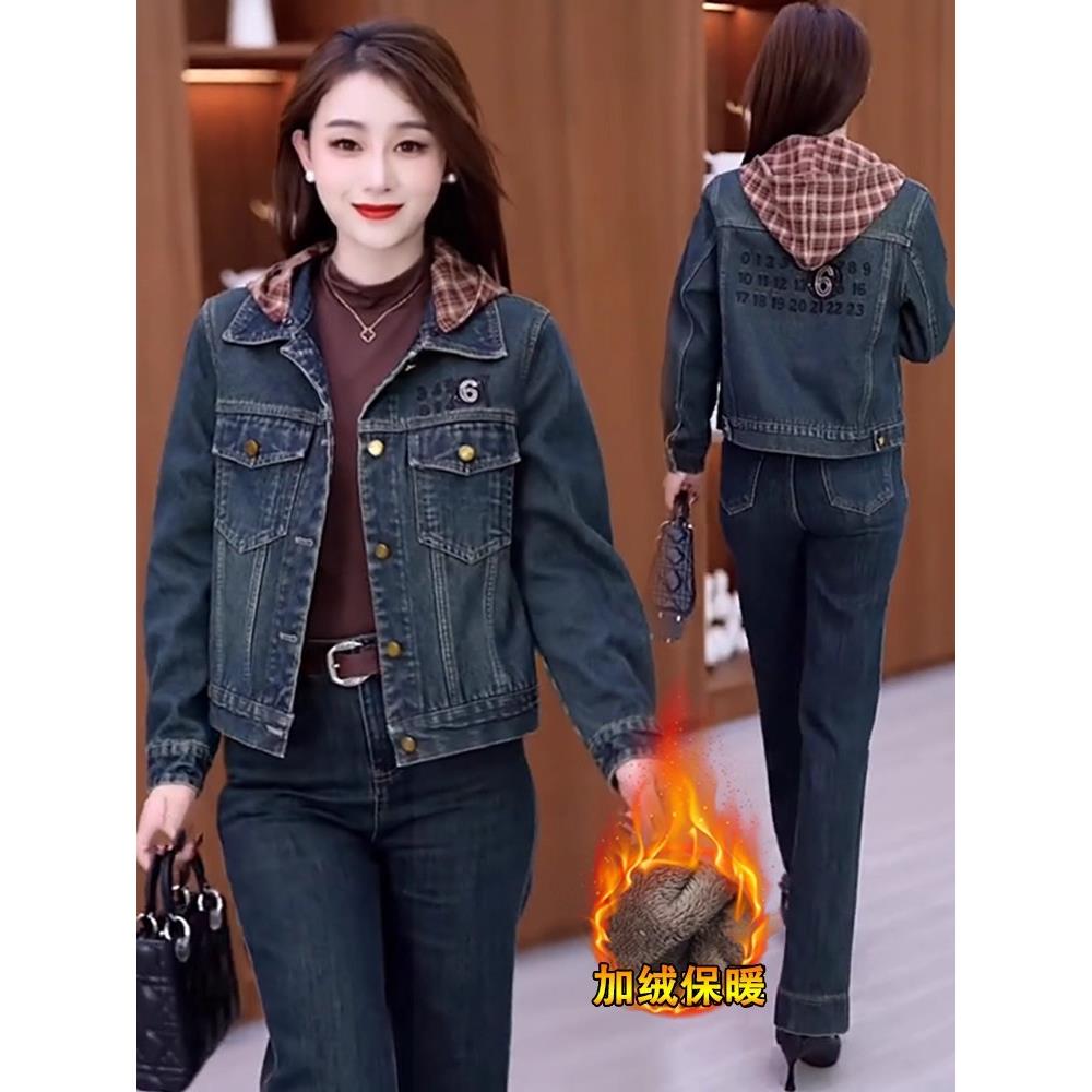 MONLOUVE加绒加厚牛仔外套女2025冬季新款宽松显瘦百搭休闲一体绒