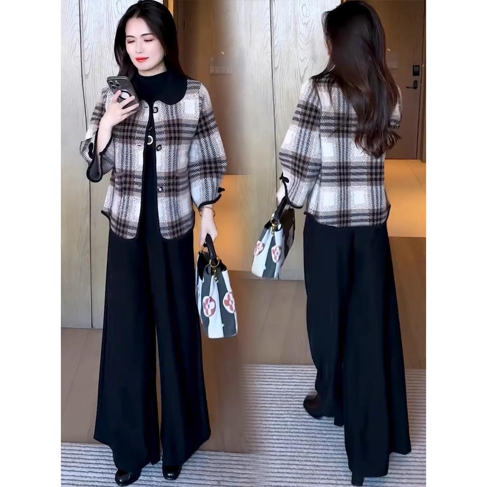 MONLOUVE小香风格子外套女2025秋冬新款宽松洋气显瘦小个子百搭上