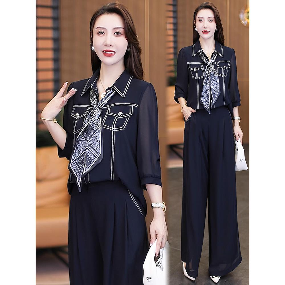 MONLOUVE时尚休闲套装女2025秋季新款洋气设计感显瘦长袖衬衫阔腿