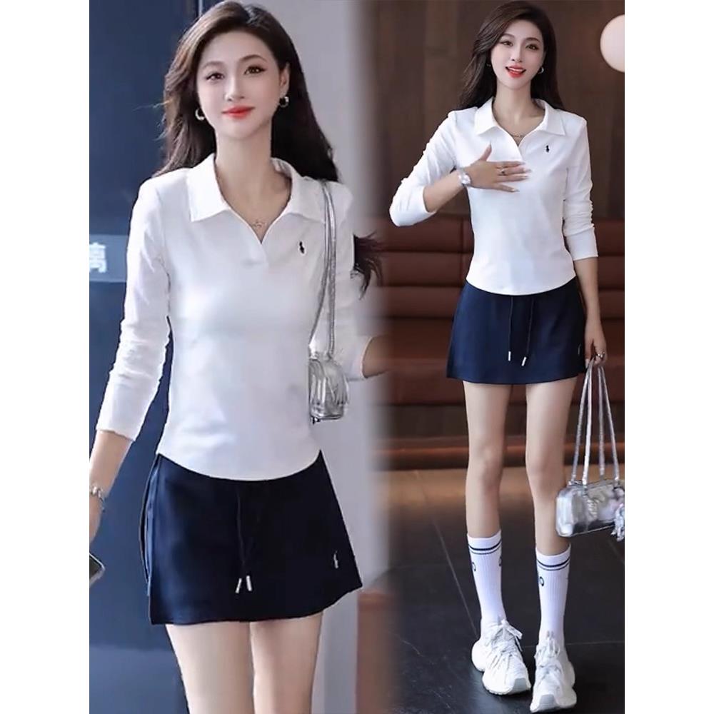 MONLOUVE时尚套装女2025秋季新款洋气显瘦翻领长袖上衣高腰半身裙