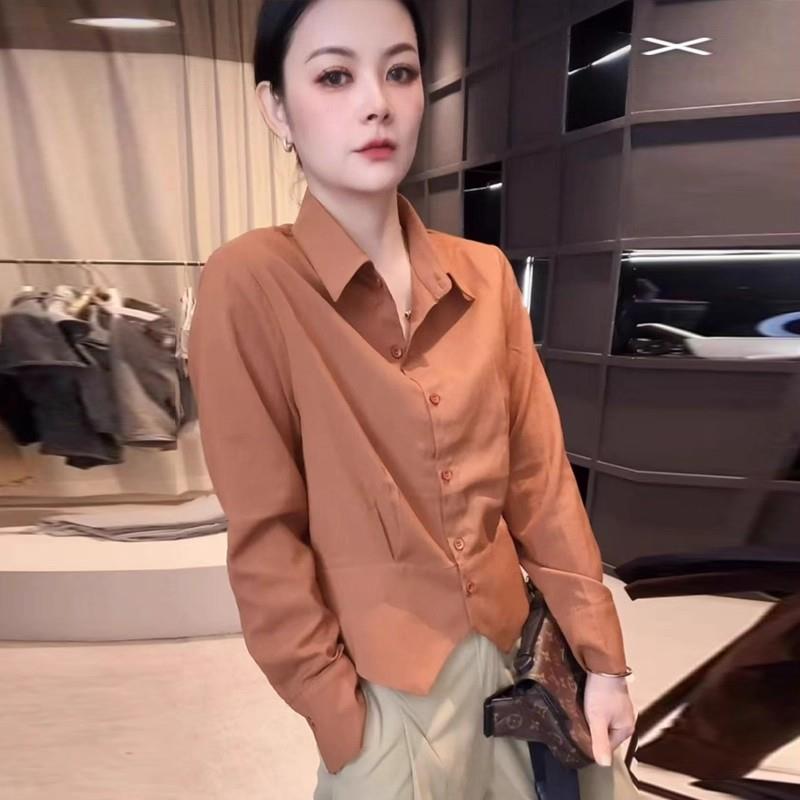 MONLOUVE早秋长袖衬衫女2025新款洋气质显瘦设计感小众收腰百搭衬