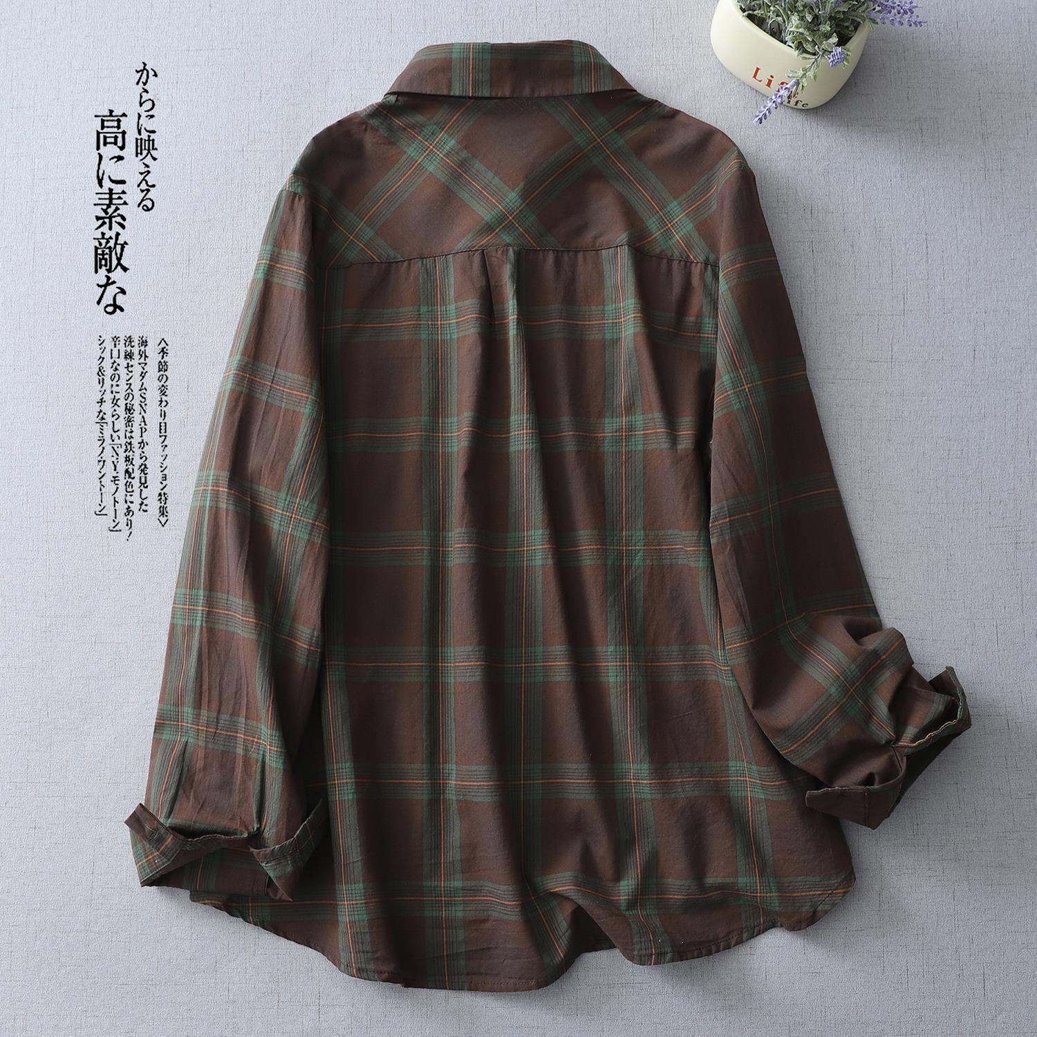 MONLOUVE欧货格子休闲长袖衬衫女春秋妈妈装外穿宽松开衫衬衣洋气