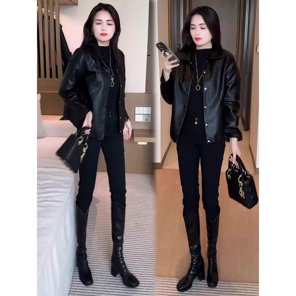 MONLOUVE皮衣短外套女2025秋季新款时髦洋气宽松显瘦短款气质百搭