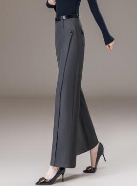MONLOUVE静酷风高腰西装阔腿裤女2025秋季新款气质灰色显瘦垂感直