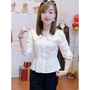 MONLOUVE法式风木耳边衬衫女2025秋季新款长袖收腰显瘦小个子减龄