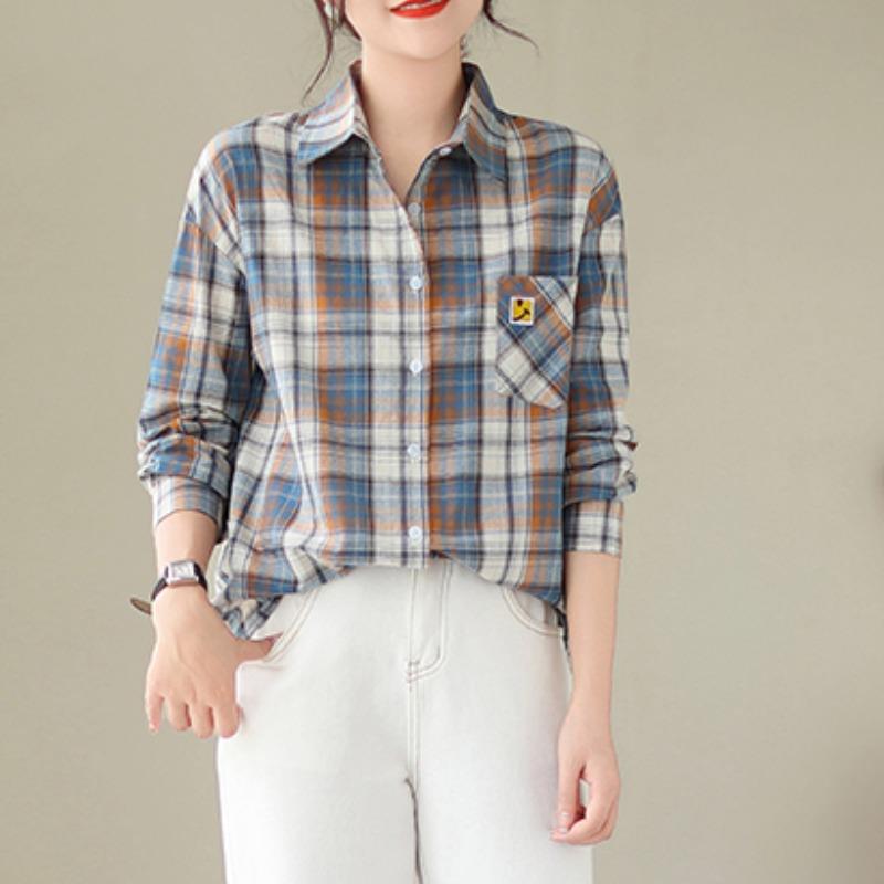 MONLOUVE广东普宁格子衬衫外套女春秋季2025新款超火减龄气质衬衣