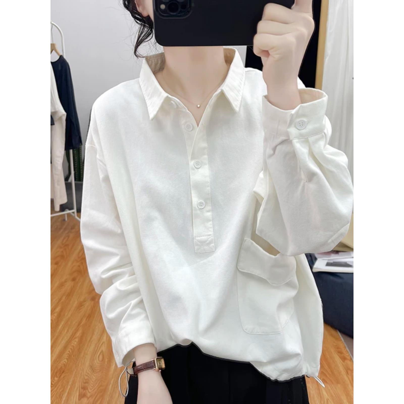 MONLOUVE设计感纯长袖衬衫女早秋季新款时尚洋气小衫气质显瘦打底