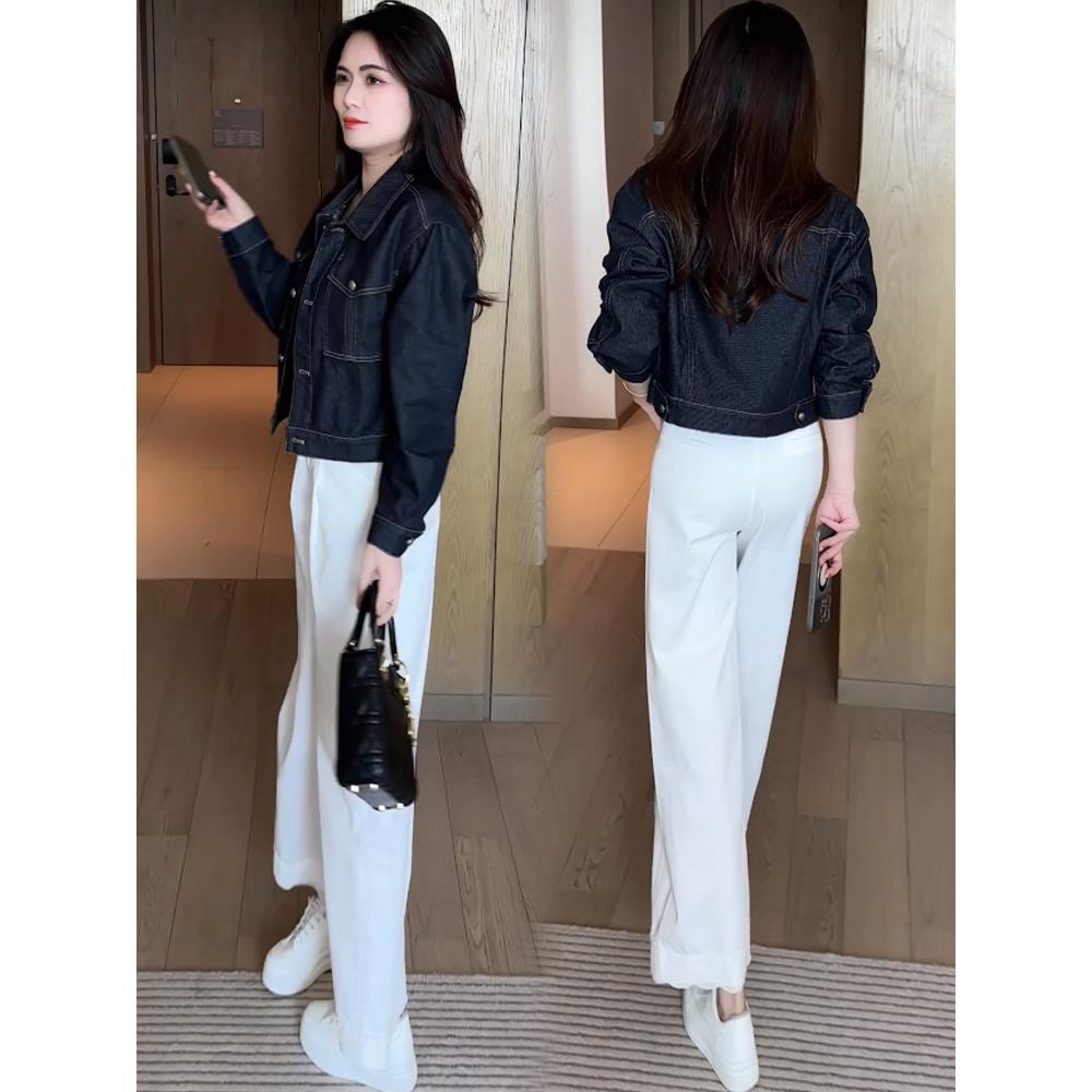 MONLOUVE时尚牛仔短外套女士2025秋季新款气质韩版百搭翻领长袖夹