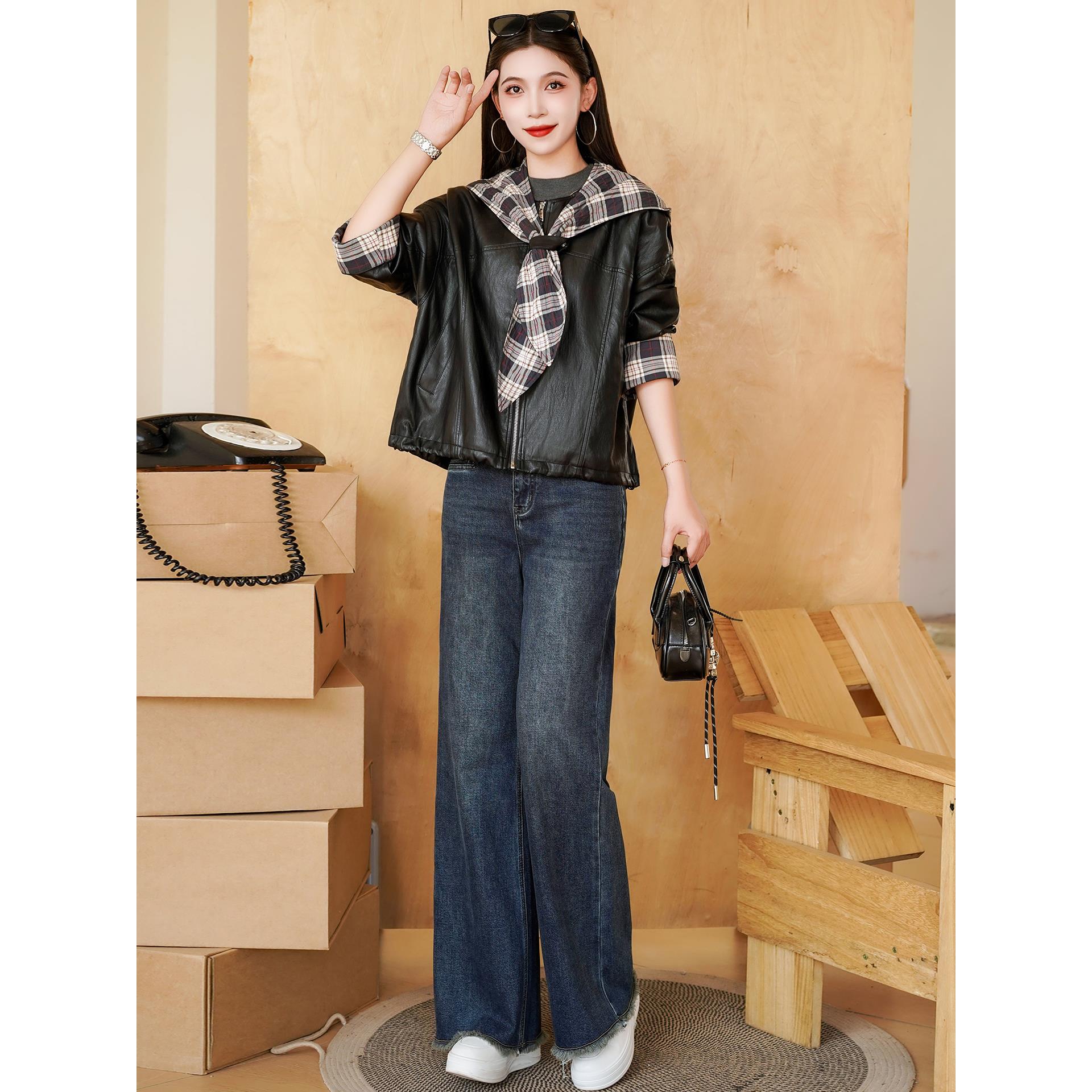 MONLOUVE时尚百搭夹克女款2025秋季新款酷飒气质休闲风皮衣外套小