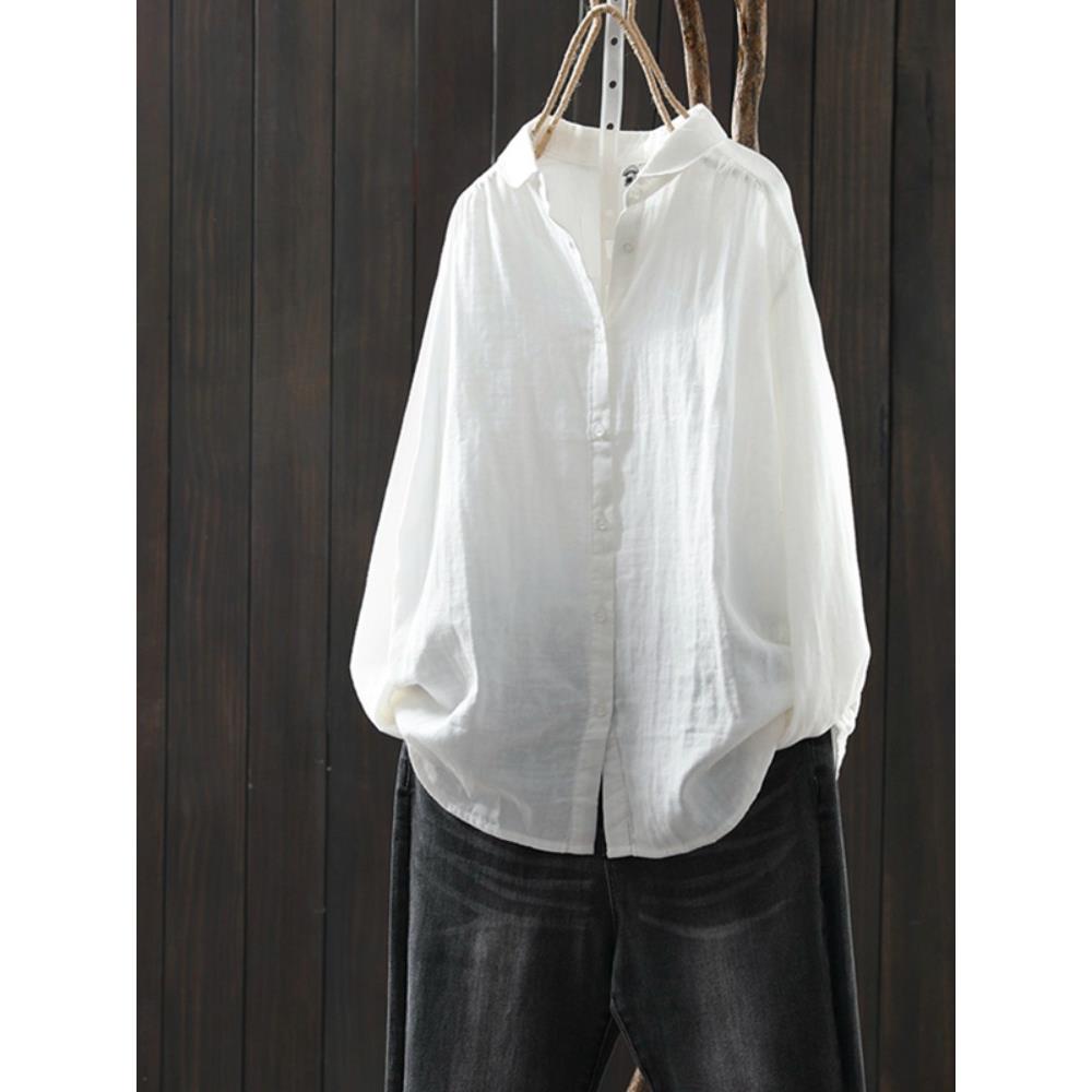 MONLOUVE灰色衬衫女士2025秋装薄款高级感休闲长袖宽松遮肚子上衣