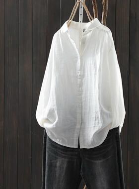 MONLOUVE灰色衬衫女士2025秋装薄款高级感休闲长袖宽松遮肚子上衣