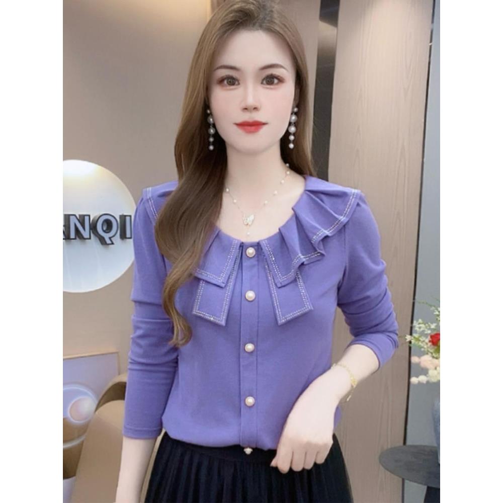 MONLOUVE时尚设计感长袖T恤女2025秋季新款洋气韩版显瘦休闲百搭