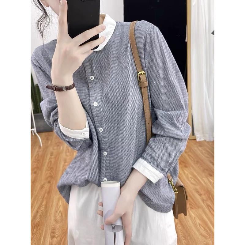 MONLOUVE广东普宁纯格子短袖衬衫女2025早秋新款轻奢高级感洋气上