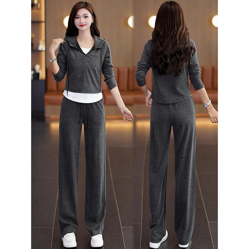 MONLOUVE时尚休闲运动套装女2025秋季新款洋气假两件连帽外套直筒