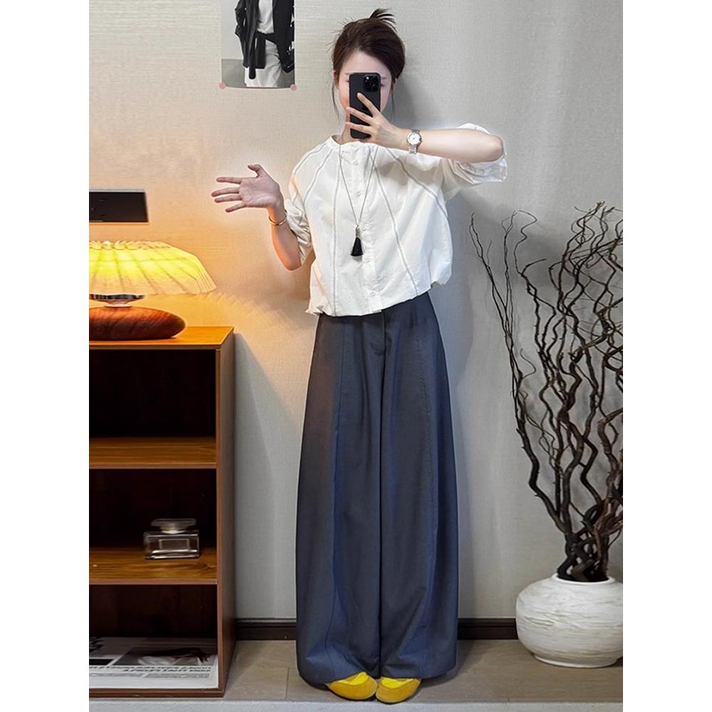 MONLOUVE时尚长袖衬衫女2025秋季新款洋气显瘦设计感圆领短款收腰