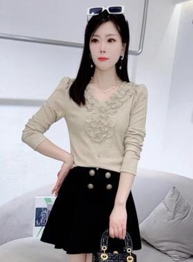 MONLOUVE时尚休闲长袖打底衫女2025秋季新款气质时髦修身百搭显瘦