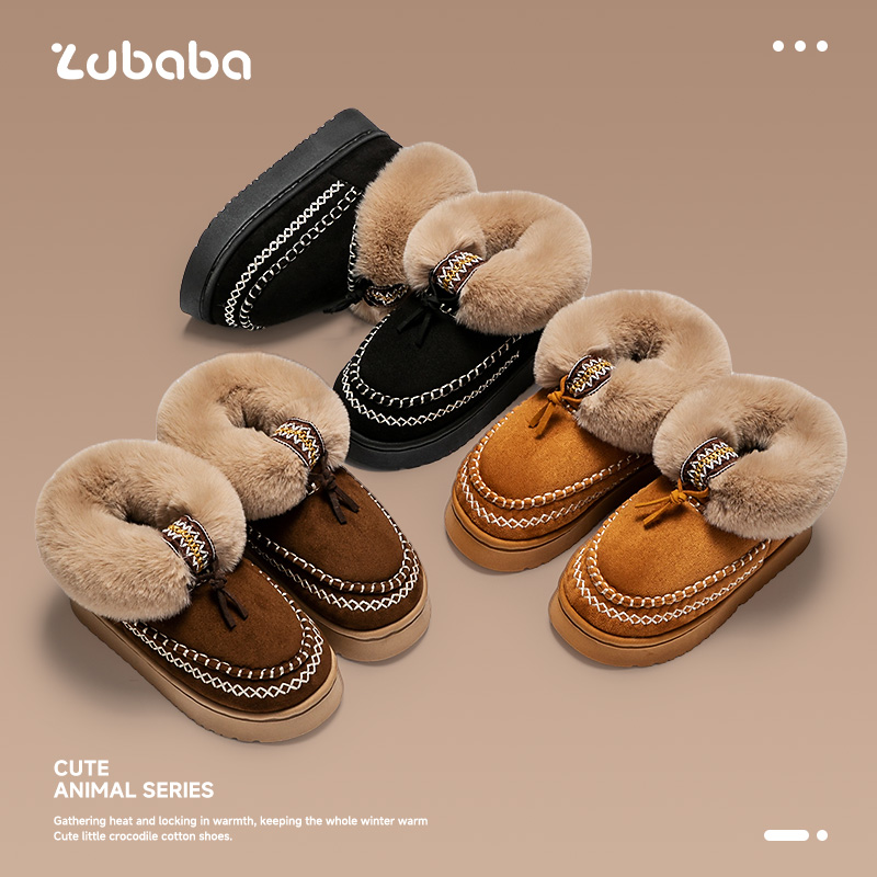 猪爸爸童年儿童雪地靴包跟