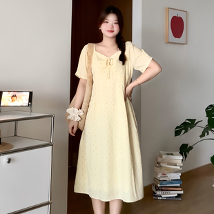 独特漂亮显瘦波点a字连衣裙洋气减龄 微胖 喵喵大码 女装 胖mm夏季