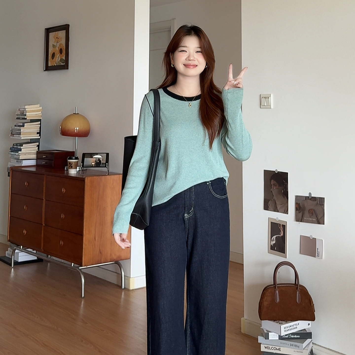 大码女装韩系好看撞色内搭针织衫