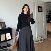 微胖 喵喵大码 胖mm秋冬保暖拼接显瘦遮肚半高领内搭打底上衣3316