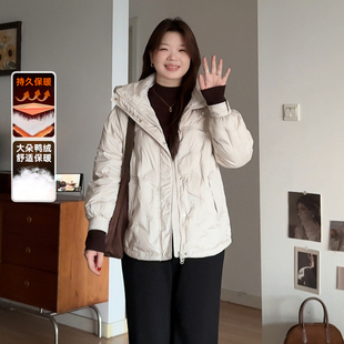 喵喵大码 外套短款 女装 巨好看 显瘦连帽羽绒服9921 胖mm冬季 微胖