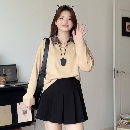 大码女装遮肉显瘦设计感针织上衣