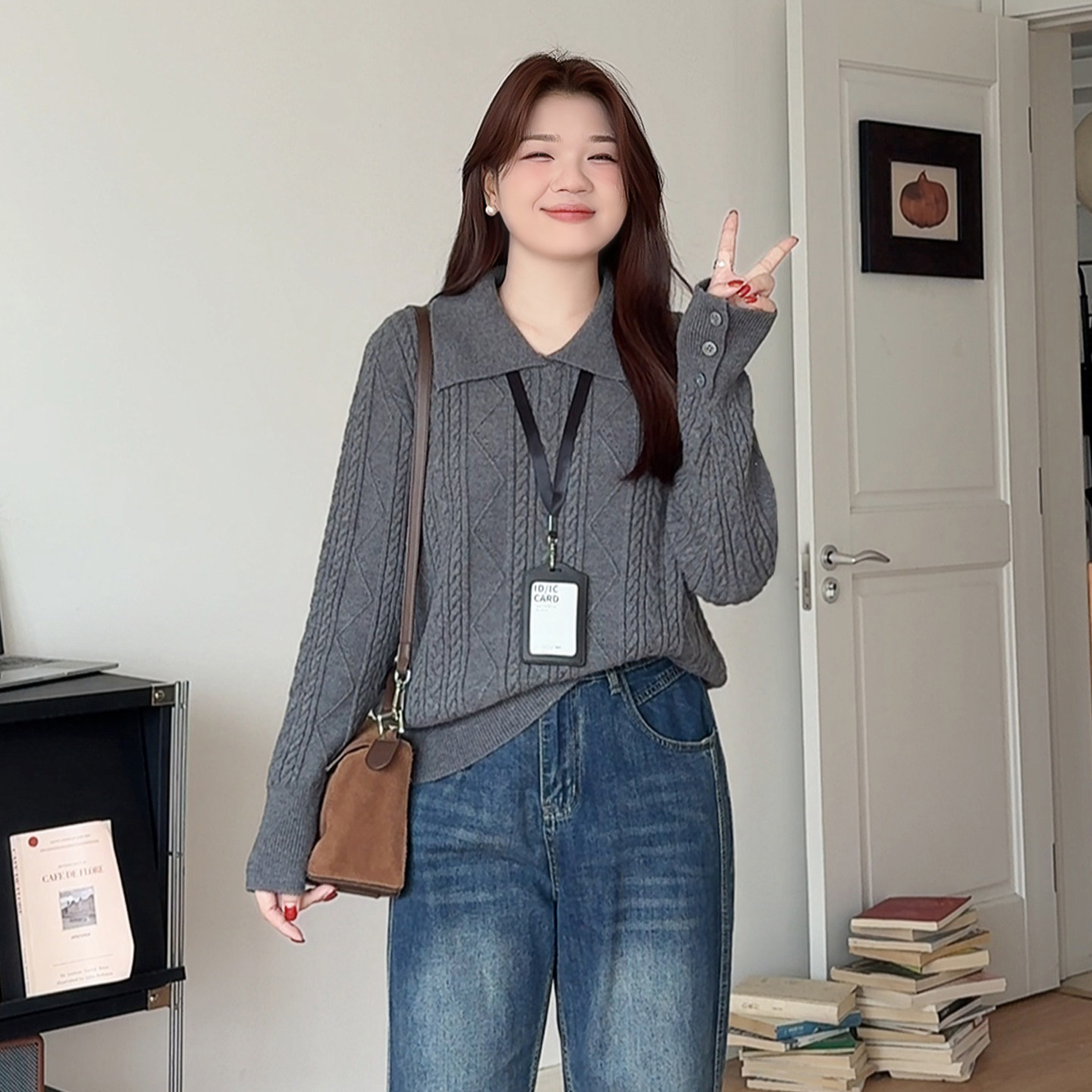 微胖的喵喵大码女装翻领加厚麻花毛衣胖mm秋冬气质显瘦针织衫3858,女装/女士精品,大码内搭,淘宝优惠券,粉丝福利购,淘宝优惠卷