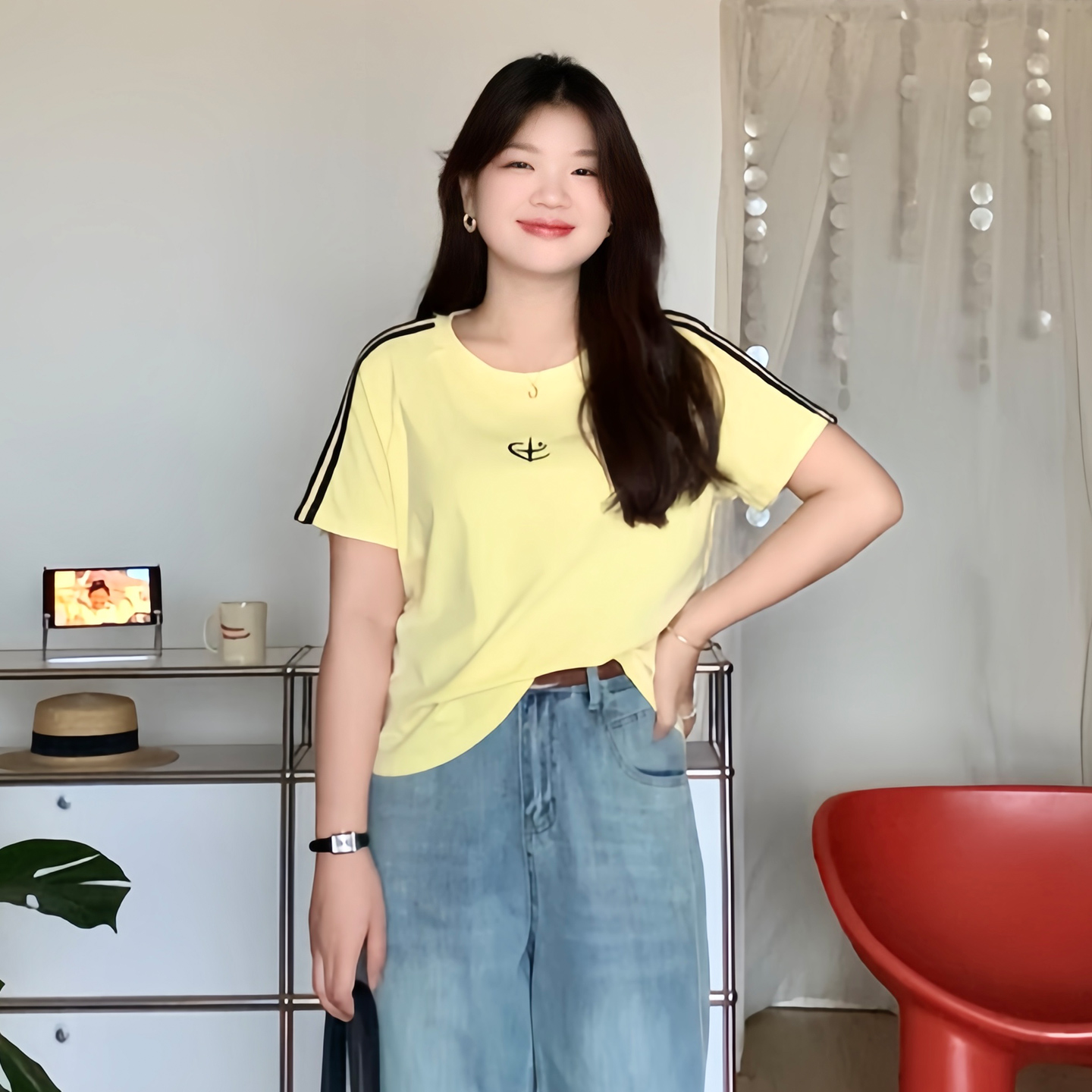 大码女装遮肚圆领短袖T恤上衣