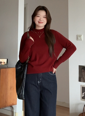 微胖的喵喵大码女装胖mm秋冬季半高领内搭巨显瘦打底针织上衣9327