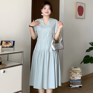 巨好看漂亮显瘦V领a版 微胖 梨型胖mm夏季 喵喵大码 连衣裙减龄 女装