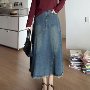 梨型胖mm春装 女装 高腰遮跨显瘦a字牛仔半身裙6170 喵喵大码 微胖