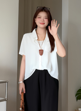 微胖的喵喵大码女装2026新款胖mm夏装通勤显瘦衬衫假两件上衣2561