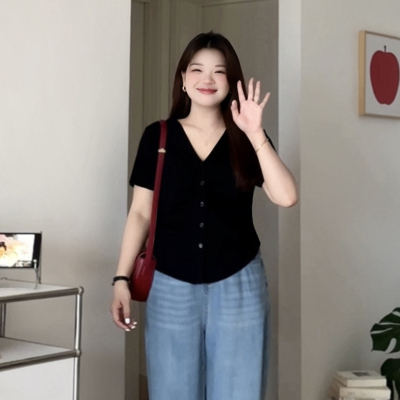大码女装显瘦冰丝短袖T恤上衣