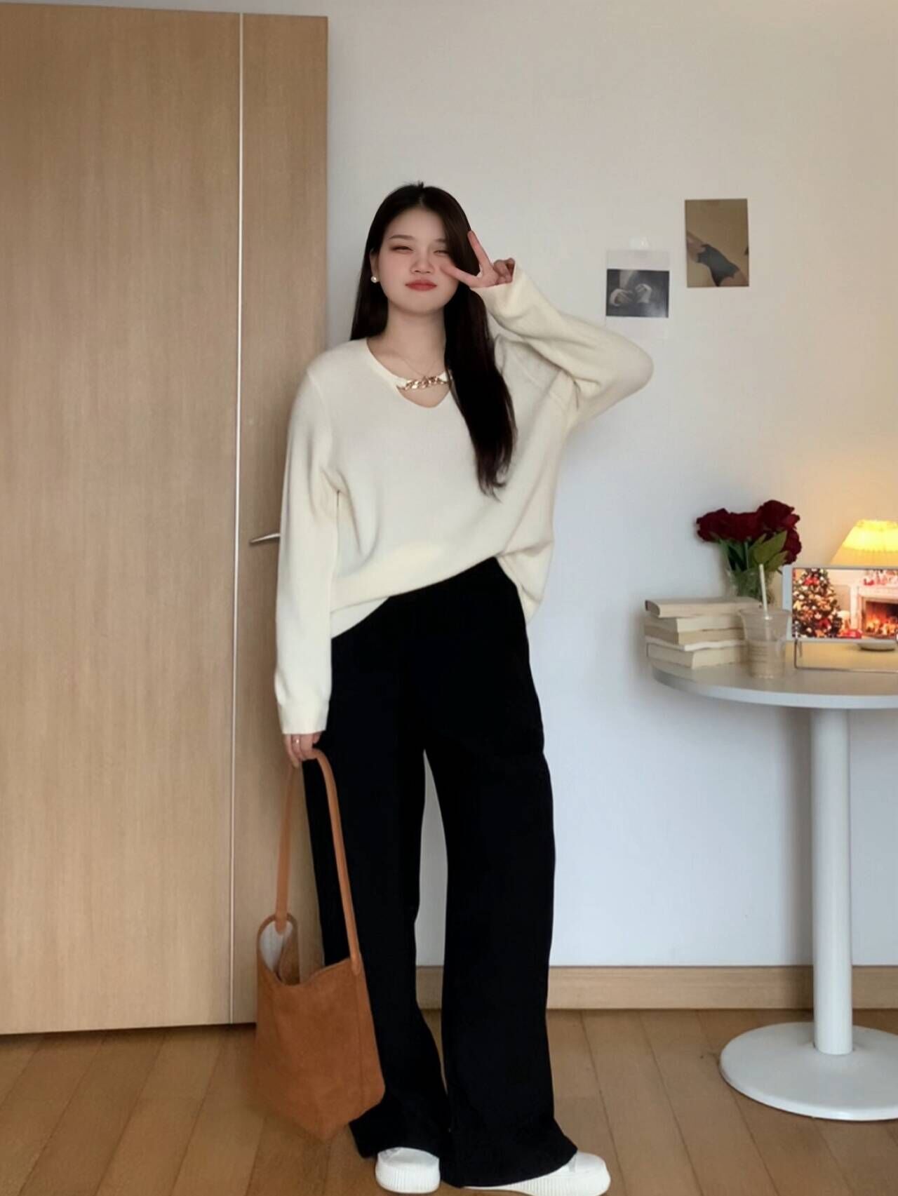 春季大码女松紧腰阔腿休闲西装裤