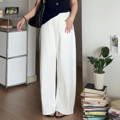 微胖梨型mm高腰显瘦阔腿弯刀裤子