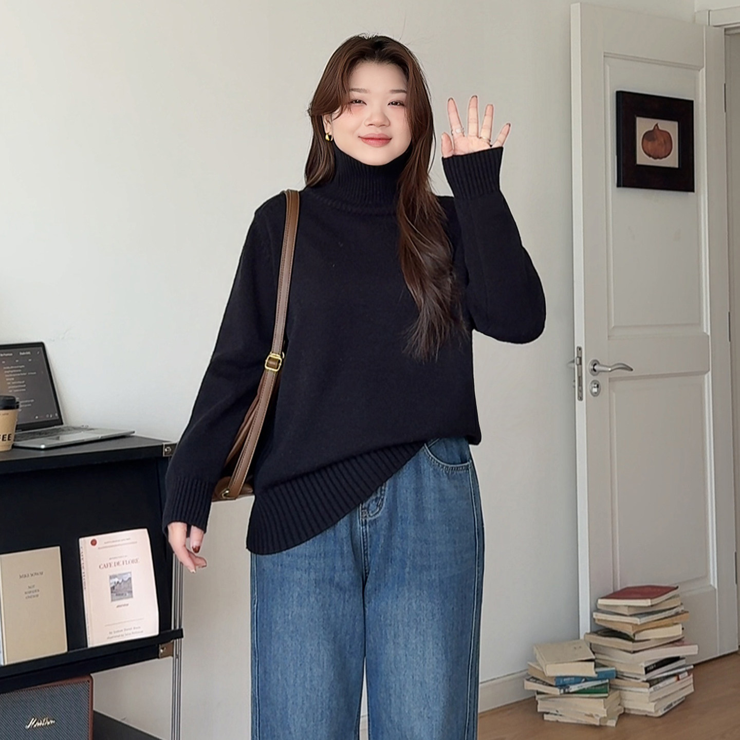 微胖的喵喵大码女装胖mm秋冬纯色坑条休闲巨显瘦上衣高领毛衣2159,女装/女士精品,大码内搭,淘宝优惠券,粉丝福利购,淘宝优惠卷