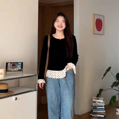 大码女装梨形微胖mm显瘦波点上衣