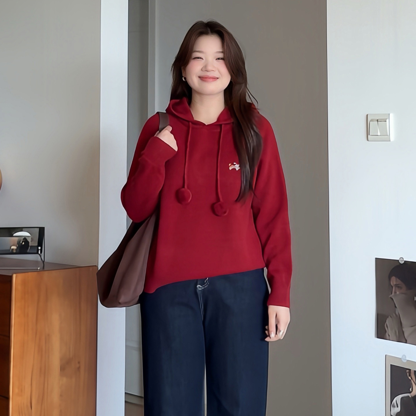 大码女装显瘦连帽刺绣针织衫毛衣