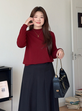 微胖的喵喵大码女装胖mm秋冬显瘦简约百搭长袖针织衫打底上衣9113