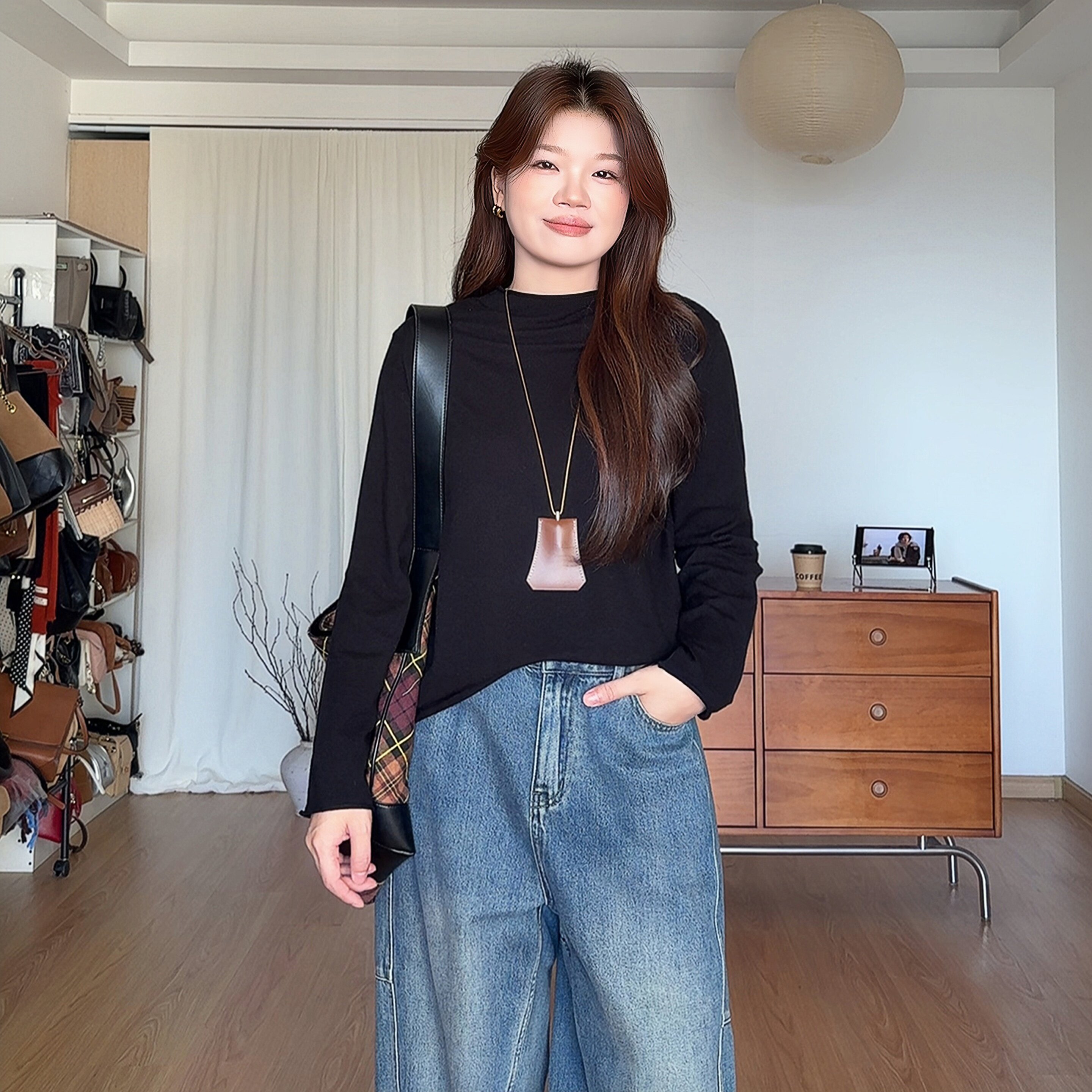 微胖的喵喵大码女装胖mm秋季半高领卷边打底衫巨显瘦长袖上衣5329