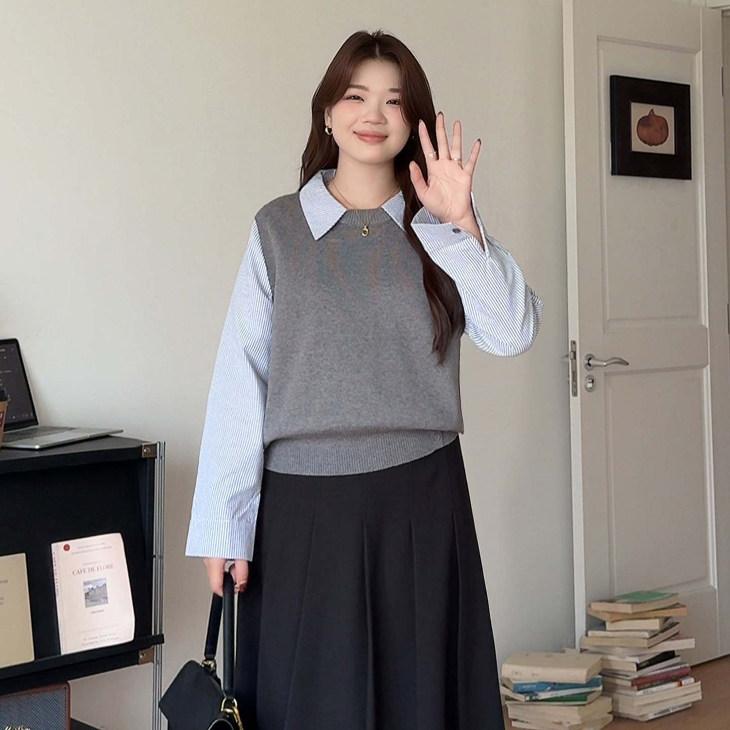 微胖的喵喵大码女胖mm秋季遮肉巨显瘦假两件针织马甲衬衫上衣3803,女装/女士精品,大码内搭,淘宝优惠券,粉丝福利购,淘宝优惠卷