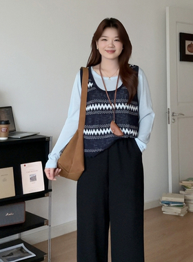 微胖的喵喵大码女装胖mm春装新款时尚简约T恤上衣背心两件套2016