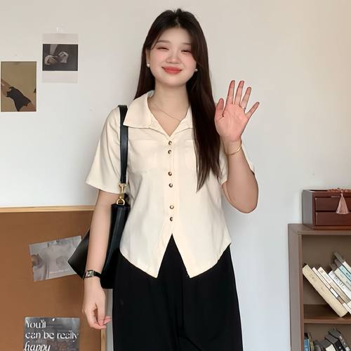 大码胖mm通勤宽松显瘦短袖上衣女