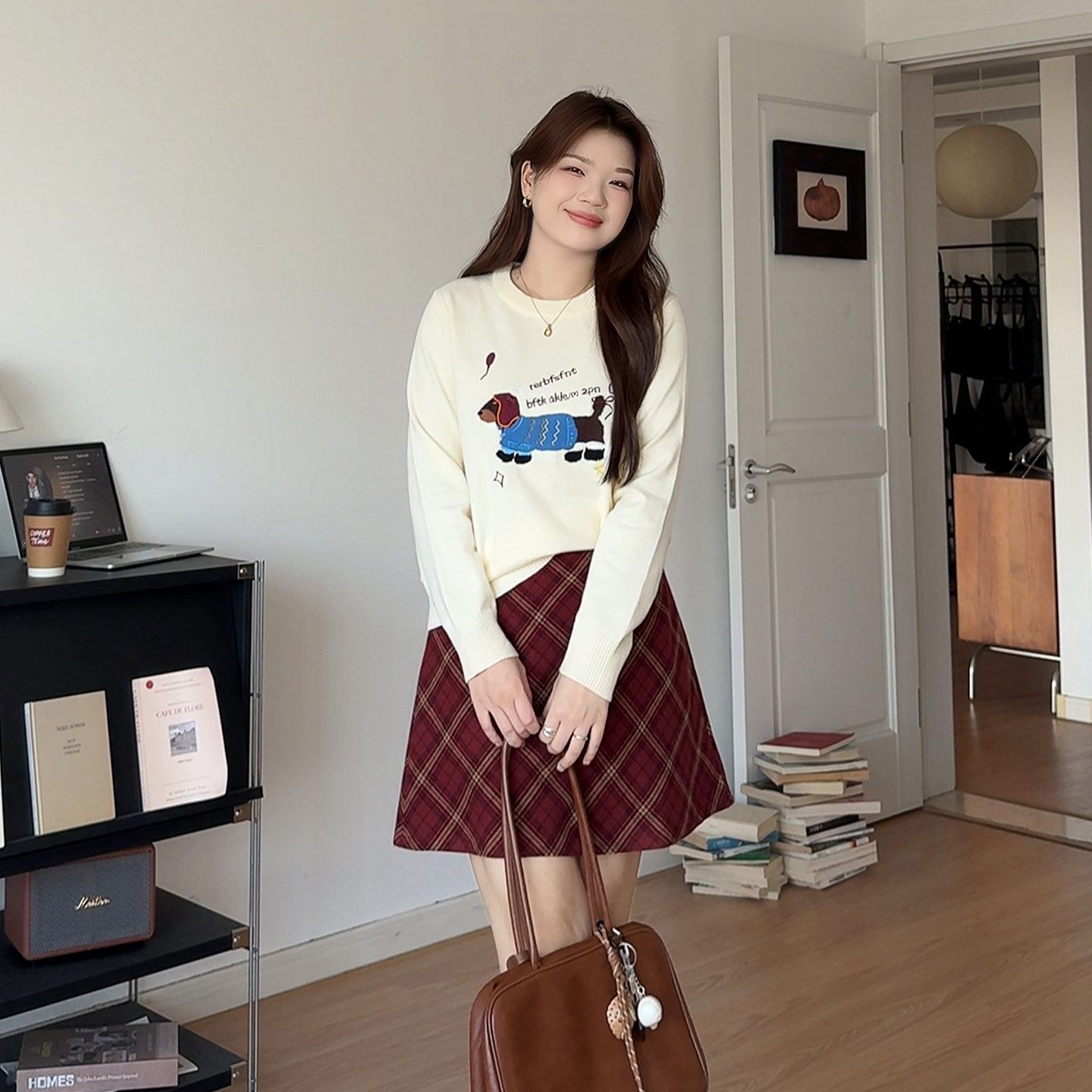 微胖大码女装圆领长袖针织上衣女