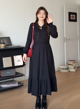 微胖的喵喵大码女装胖mm秋冬季新中式内搭国风盘扣针织连衣裙2155