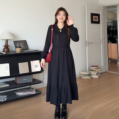 大码新中式国风盘扣针织连衣裙女
