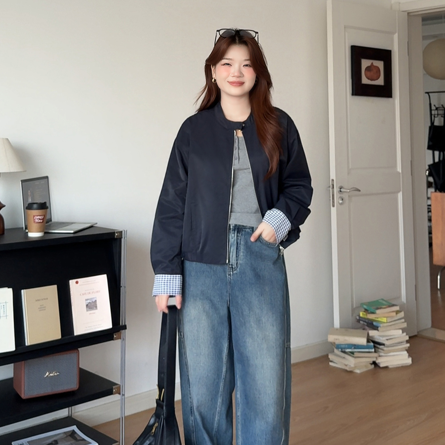 大码女装时尚百搭立领夹克短外套