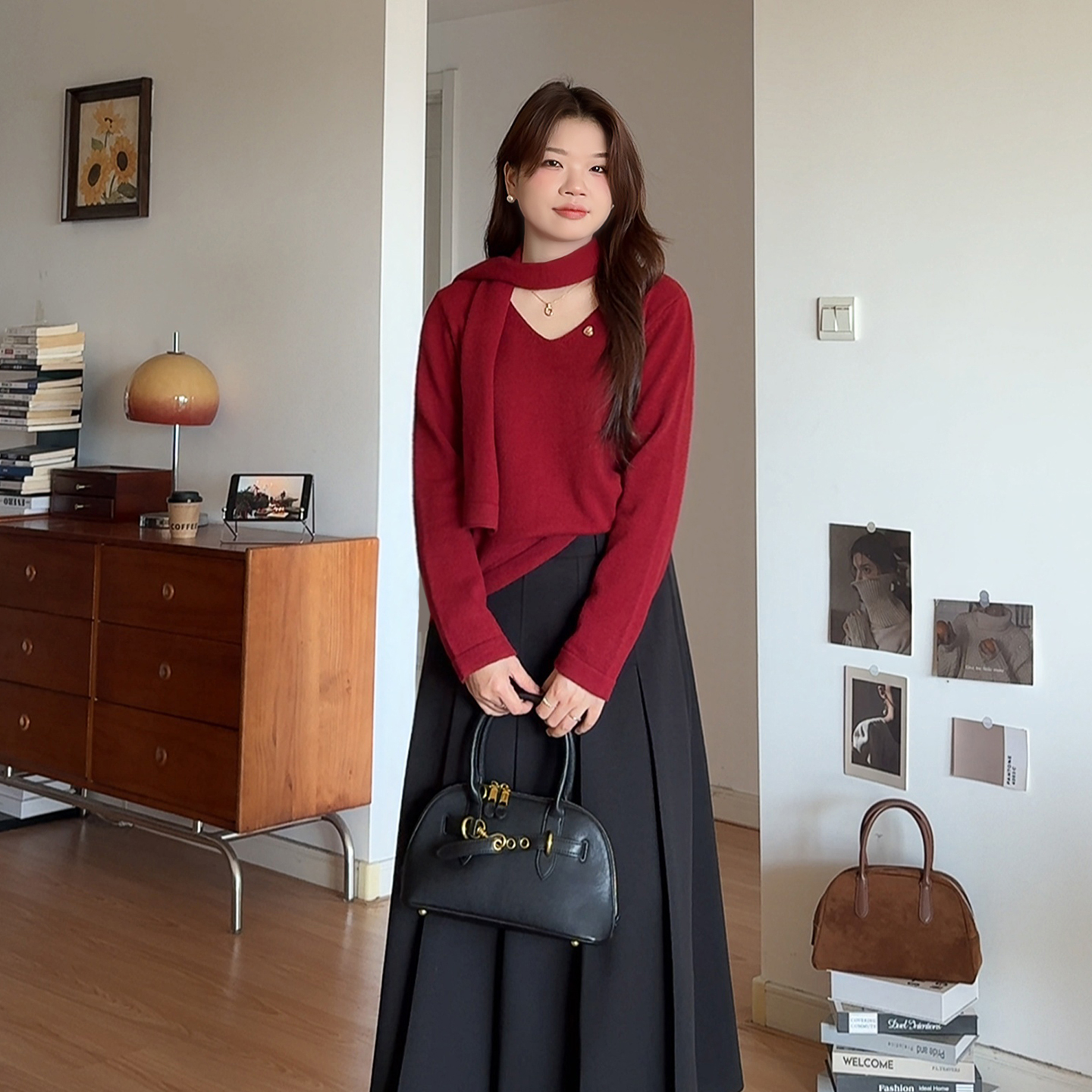 胖mm宽松巨显瘦围巾长袖针织衫女