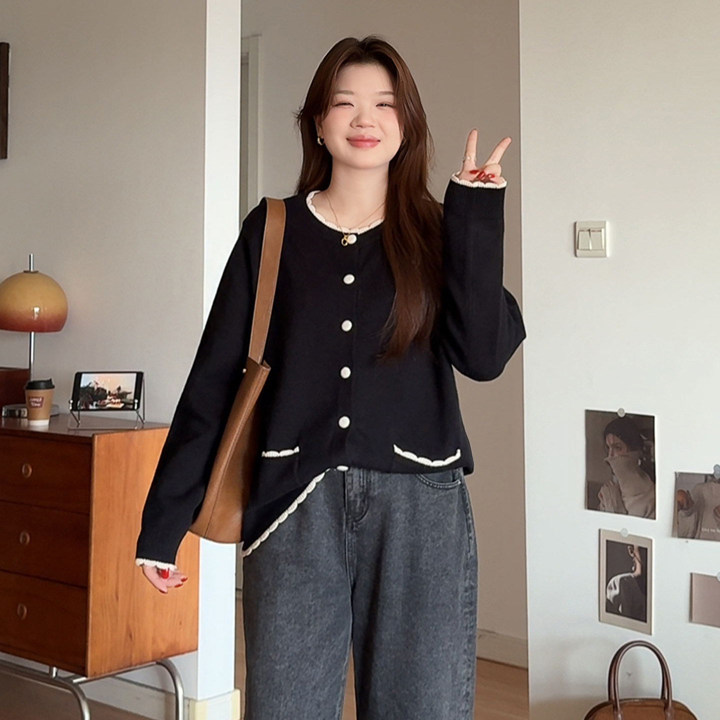 微胖的喵喵大码女装胖mm秋冬圆领小香风毛衣时尚百搭针织开衫3195,女装/女士精品,大码内搭,淘宝优惠券,粉丝福利购,淘宝优惠卷