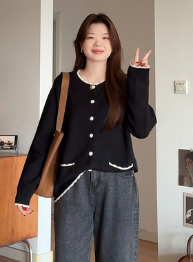 微胖的喵喵大码女装胖mm秋冬圆领小香风毛衣时尚百搭针织开衫3195